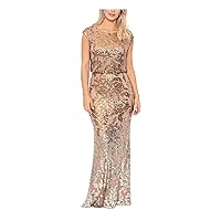 XSCAPE Womens Gold Sequined Zippered Lined Cap Sleeve Crew Neck Full-Length Evening Gown Dress 6