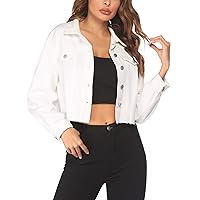 HOTLOOX Women's Jean Jacket Frayed Washed Button Up Cropped Denim Jacket With Pockets S-XXL