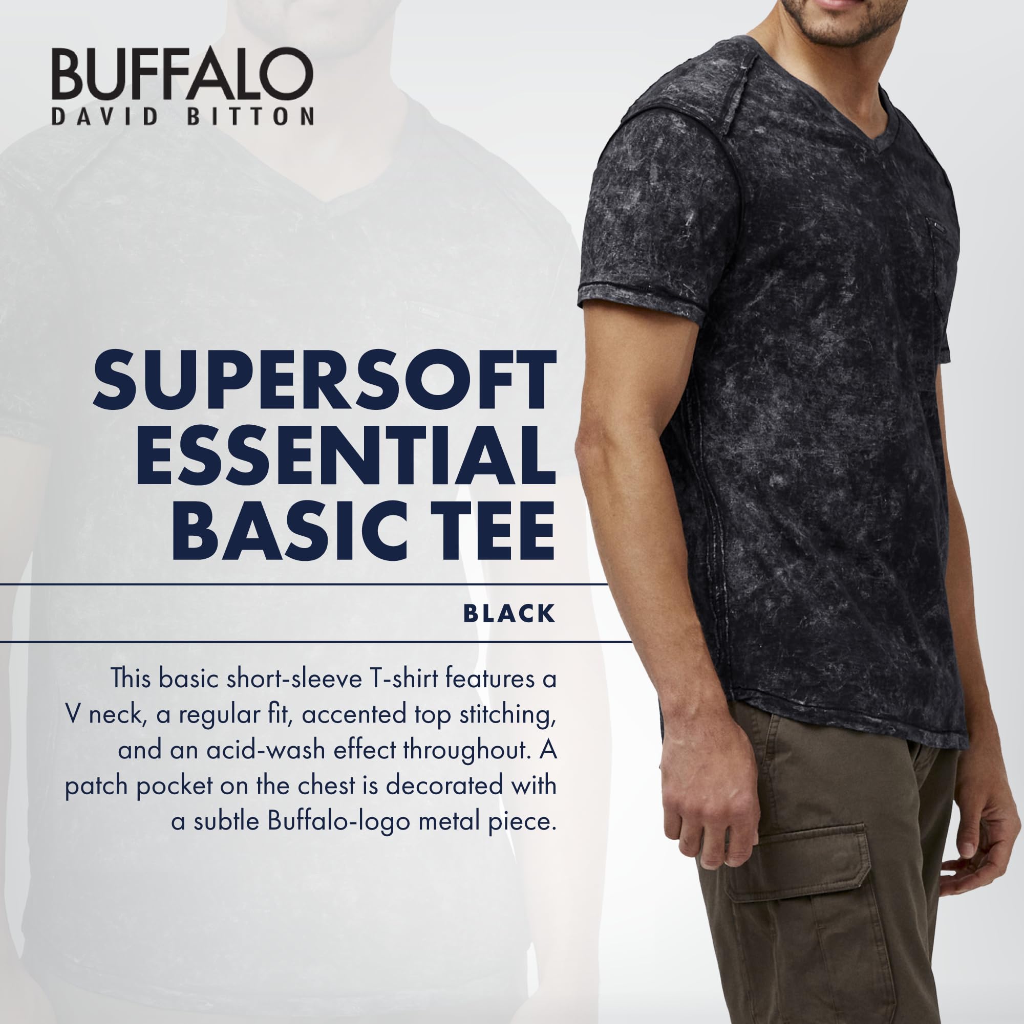 Buffalo David Bitton Men's Super Soft Essential Basic Tee, Black S23