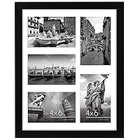 11x14 Collage Picture Frame in Black - Displays Five 4x6 Frame Openings or One 11x14 Frame Without Mat - Engineered Wood, Shatter Resistant Glass, Includes Hanging Hardware for Wall