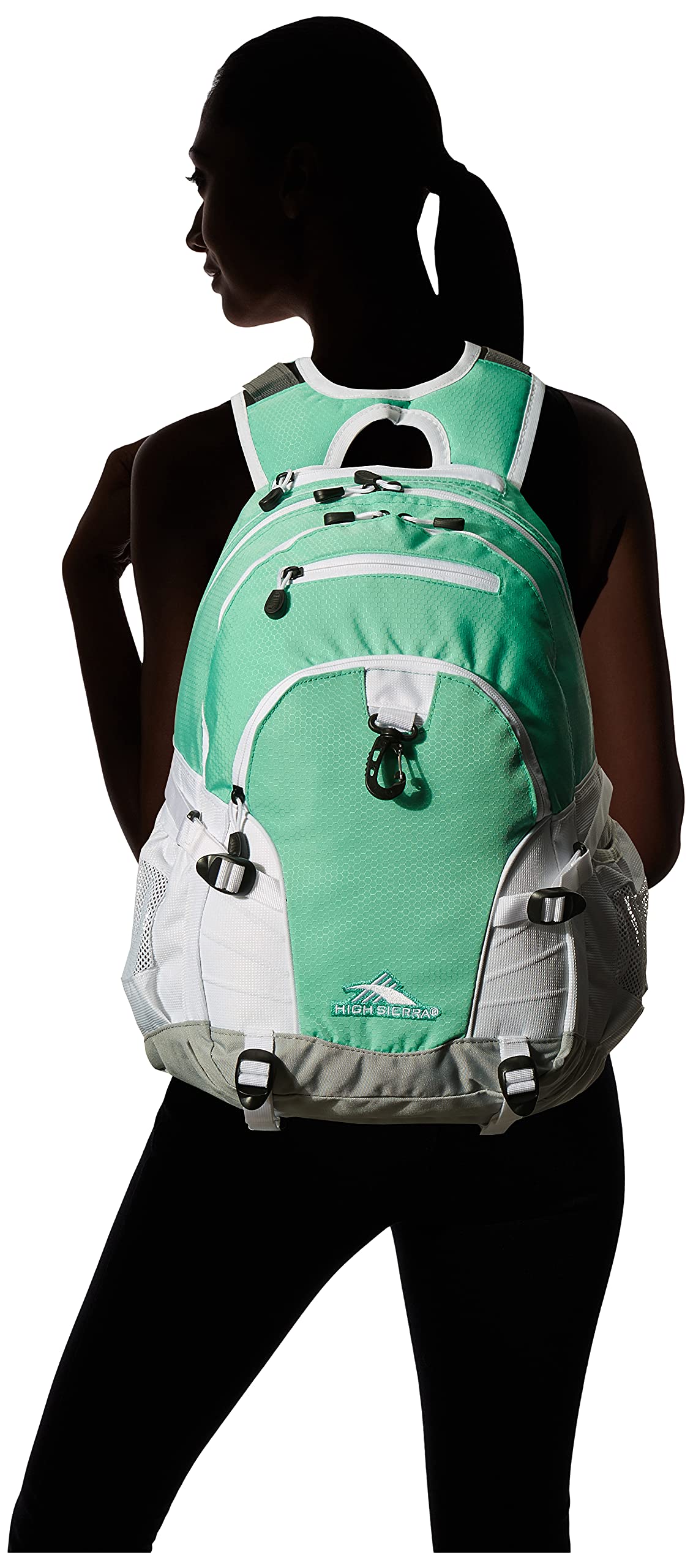 High Sierra Loop Backpack, Travel, or Work Bookbag with tablet sleeve, One Size, Aquamarine/White/Ash