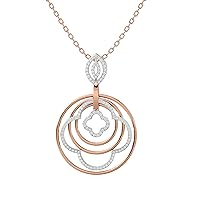 Certified 18K Gold Flowers with Circles Pendant in Round Natural Diamond (0.61 ct) with White/Yellow/Rose Gold Chain Gift Necklace for Women