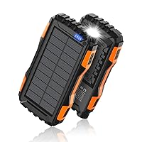 Power-Bank-Solar-Charger - 42800mAh Portable Charger,Solar Power Bank,External Battery Pack 5V3.1A Qc 3.0 Fast Charger Built-in Super Bright Flashlight (Orange)