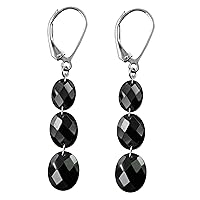 Black Spinel OVAL Shape Gemstone Jewelry 925 Sterling Silver Drop Dangle Earrings For Women/Girls