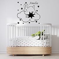 Personalized Girls Name Wall Decal Create Your Own - Name Wall Decor with Bunny On Cloud in Stars - Baby Girl Name Decal for Nursery- Wall Names for Kids Room