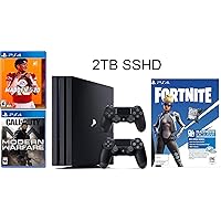 2019 Playstation 4 PS4 Pro 2TB SSHD Console + Two Dualshock-4 Wireless Controllers + (Call of Duty: Modern Warfare, Madden NFL 20, Fortnite) Bundle