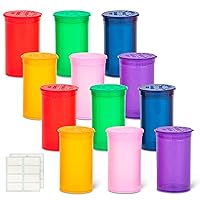 Pill Bottles with Caps - Multi-Use Airtight Pop Top Opening Container - 12-Pack Plastic Bottle Organizer for Medicines, Supplements, Snacks, or Any Small Items for Office Supplies, Arts and Crafts