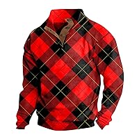 2023 Vintage Stand Collar Sweatshirts for Men Quarter Button Shirt Slim Fit Lightweight Pullover Classic Outwear