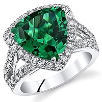 PEORA 5.00 Carats Trillion Cut Simulated Emerald Cocktail Ring Sterling Silver Sizes 5 to 9