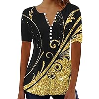 Lightening Deals Women Summer Tops Short Sleeve Button V Neck Henley T Shirts 2024 Dressy Blouse Casual Beach Outfits Loose Cute Tunic Camisa Negra de Mujer