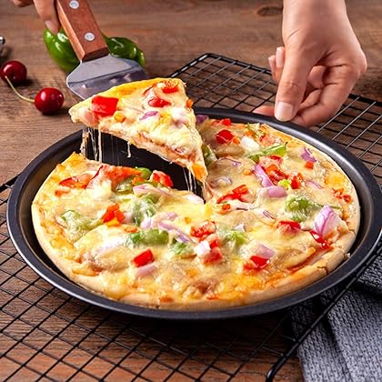 Bekith 3-Piece Set Non-stick Pizza Pan, Round Premium Bakeware, Black