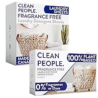 Clean People Ultra Concentrated Laundry Detergent Sheets & Fabric Softener Sheets - Plant-Based, Eco Friendly Laundry Detergent 32ct & Dryer Sheets 160ct (Fragrance Free)…