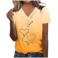 Sales Today Clearance Ladies Tops Fashion Summer Blouses Heart Printing V Neck Shirts Cute Top Casual Comfy T-Shirt For Mother'S Day Summer Trendy Tee Blouse