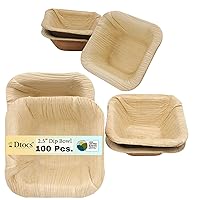Palm Leaf Bowl 2.5 Inch Square (Pack 100) | Natural, Eco-Friendly, Compostable Disposable Sauce Dish Dipping Bowl For Sampling Sushi, BBQ Ketchup At Wedding, Expo, Party- Sturdy like Plastic