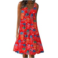 Plus Size Cute Sea Animals Beach Dress Women's Funny Jellyfish Print Flowy Sundress Summer Casual Loose A-Line Dress