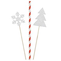 C.R. Gibson Christmas Party Supplies Paper Straws and Cupcake Picks, 24 pcs