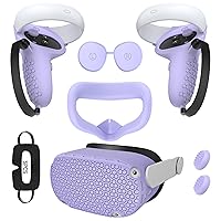 for Oculus Quest 2 Accessories Face Cushion Cover for Quest 2 Contorller Grips Lens Cover VR Silicone Covers VR Shell Cover Thumbsticks Covers for Meta Quest 2 Disposable Eye Cover 5pcs (Purple)
