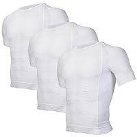 Odoland 3 Pack Men's Body Shaper Slimming Shirt Tummy Vest Thermal Compression Base Layer Slim Muscle Short Sleeve Shapewear