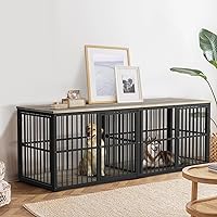 86.62''Dog Crate Furniture Large Breed TV Stand with Double Rooms,Wooden Dog Kennel Dog Crate End Table with Removable Divider for Large Medium Dogs, Can Use Separately