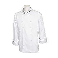 Mercer Culinary Renaissance Men's Scoop Neck Chef Jacket, 4X-Large, White (Black Piping)