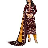 ladyline 100% Cotton Bandhani Printed Salwar Kameez Suit with Cotton Dupatta