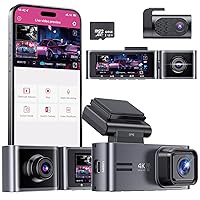 4K 3 Channel Dash Cam - Sarmert 2024 Upgraded 5G WiFi & GPS Dash Cam Front and Rear Inside 4K+1080P+1080P, Free 64GB Card, 3.18