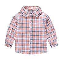 FEESHOW Toddler Little Boys Girls Baby Long Sleeve Button Down Plaid Printed Flannel Shirt for Casual Wear