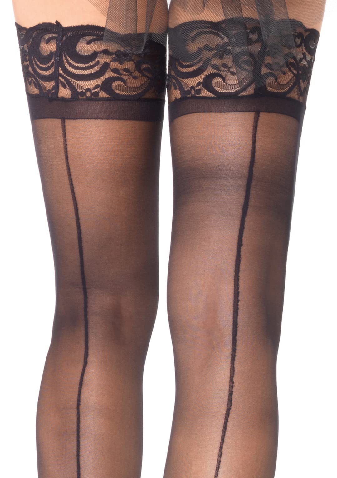 Leg Avenue Women's Corset Lace Top Cuban Heel Backseam Stockings, Black, One Size
