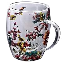 Double Walled Glass Mugs 350ml Glass Coffee Mugs Clear Dried Flowers Coffee Cups with Anti-scald Handle Glass Cups for Hot Drinks, Tea, Milk 2 Coffee Cups