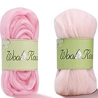 Wool Roving Yarn, 3.52oz Colored Natural Wool Roving,Wool Felting Supplies Pure Wool Chunky Yarn Wool for Needle Felting, Wet Felting, handcrafts and Spinning (Baby Pink+Pink Color)