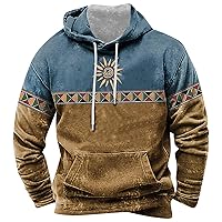 Western Hoodies For Men Vintage Graphic Sweatshirts Ethnic Print Pullover With Pockets Big Tall Graphic Sweatshirts