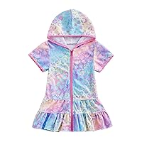 Kids Toddler Girls Swim Cover Up Zip Up Hooded Towel Terry Swimsuit Robe Pool Beach Bathing Suit Wraps Swimwear