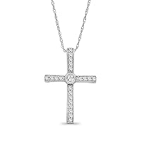 ARAIYA FINE JEWELRY 14K Gold or Silver Diamond Cross Pendant with Gold Plated Silver Rope Chain Necklace (1/4-5/8 cttw, I-J Color, I2-I3 Clarity), 18'