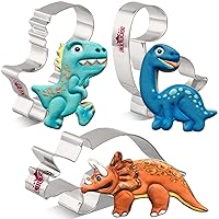 LILIAO Dinosaur Cookie Cutter Set, T-rex, Brontosaurus and Triceratops, Stainless Steel