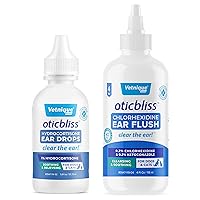 Oticbliss Medicated Ear Drops and Oticbliss Chlorhexidine Flush (4 oz) Bundle Advanced Ear Cleaning Solutions, with Medicated Ear Drops for Dogs Plus Ear Drying Solution for Dogs with Salicylic Acid
