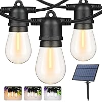 Solar Outdoor String Lights, 3 Colors Patio String Light with 27FT Waterproof String, S14 Bulbs, Dimmable LED Solar String Lights for Patio