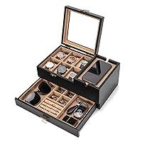 Pinzoveco Watch Box Organizer for Men, 6 Slot Watch Case for Men Display & Storage Watch, Solid Wood Jewelry Box for Men, Gift for Boyfriend Fathers Day Birthday Gifts (Black)