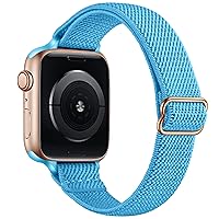 SICCIDEN Slim Stretchy Bands Compatible with Apple Watch Band 41mm 40mm 38mm, Women Elastic Nylon Thin Band Strap for iWatch SE2 SE Series 9 8 7 6 5 4 3 2 1 (Sky Blue/Rose Gold, 41mm 40mm 38mm)