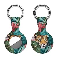 Leopard and Tropical Plants Printed Silicone Case for AirTags with Keychain Protective Cover Air Tag Finder Tracker Accessories Holder