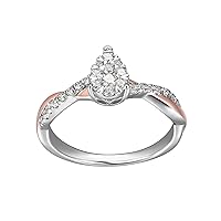 Amazon Essentials 18 Karat Rose Gold Over Sterling Silver and Platinum Over Sterling Silver 3/8th Carat Total Weight Lab Grown Diamond Two Tone Twist Pear Cluster Ring, Size 7 (previously Amazon Collection)