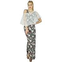 Bimba Women Long Rayon Maxi Slit Dress with Net Poncho Signature Collection Chic Style