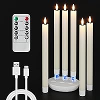 6 Pcs Rechargeable Flameless Taper Candles, Real Wax Flickering Flameless Candlesticks with Charging Station, LED Taper Candles with 3D Wick for Fireplace Xmas (Cream