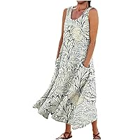 Maxi Dresses for Women 2024 Summer Casual Loose Sundress Long Dress Sleeveless Vacation Beach Dresses with Pockets
