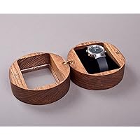 Personalized Wooden Watch Box for Men and Women - Watch Holder and Storage Organizer - Stylish Solid Wood Jewelry Display Case with Engravings - Perfect for Any Occasion (Round)