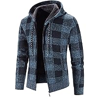 Knitted Hoodies for Men Heavyweight Warm Sherpa Fleece Lined Jackets Zip Up Thick Winter Cardigan Sweater Coats