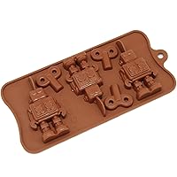 Freshware 6-Cavity Silicone Robot and Key Chocolate, Candy and Gummy Mold, Brown
