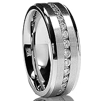 Metal Masters 7MM Men's Eternity Titanium Ring Wedding Band with Cubic Zirconia CZ sizes 5 to 13