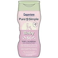 Coppertone Pure and Simple Sunscreen SPF 50 Lotion with Zinc Oxide Mineral for Babies, Tear Free, Water Resistant, Broad Spectrum, 6 Fl Oz Bottle
