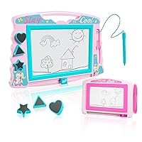 JoJo Siwa 2 Pack Magnetic Drawing Board, One Large Board with 3 Stamps and Stylus Pen and One Travel Size Drawing Board, for Girls or Boys…