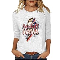 Womens Tops 3/4 Sleeves Round Neck T-Shirts Baseball Mama Graphic Tee Shirts Summer Casual Loose Funny Blouses